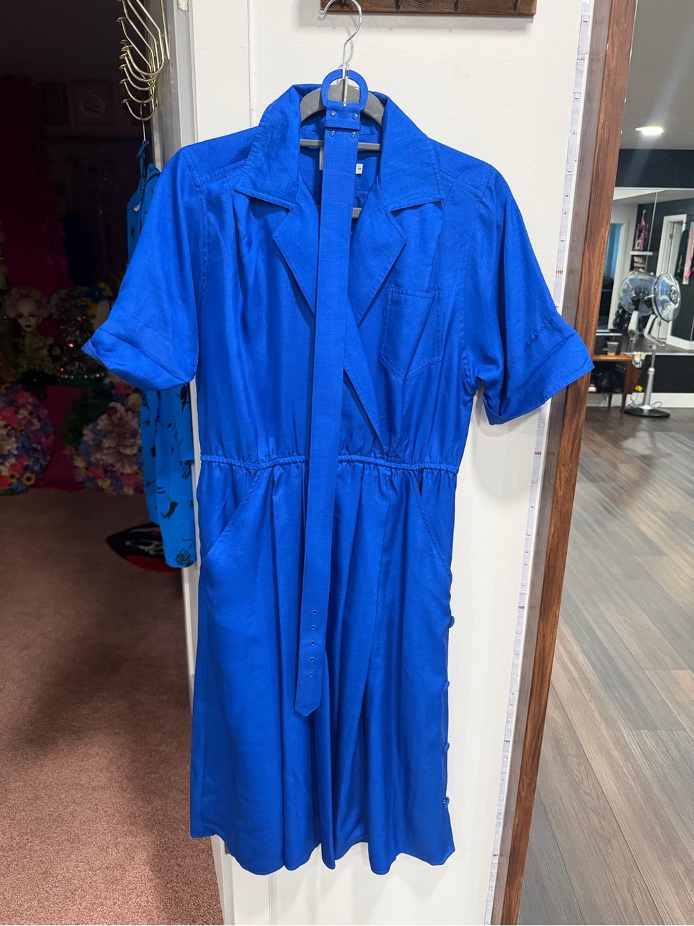 Leslie Fay Vibrant Royal Blue Short-Sleeve Belted Shirt Dress